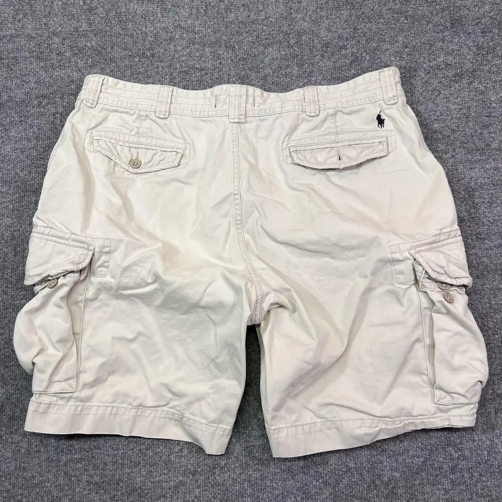 VTG Polo Ralph Lauren Cargo Shorts Mens 44B Beige Cotton Canvas 9 Inch Inseam